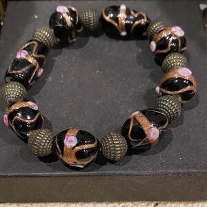 Elegant  Black and Pink Beaded Wedding Cake Bracelet